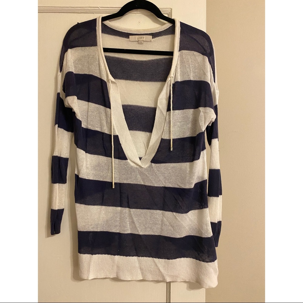 Loft Blue and White Striped Pullover